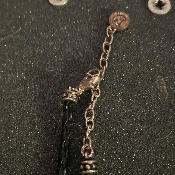 Braided rope necklace with silver tone diamond shaped charm with textured design - Picture 2 of 5